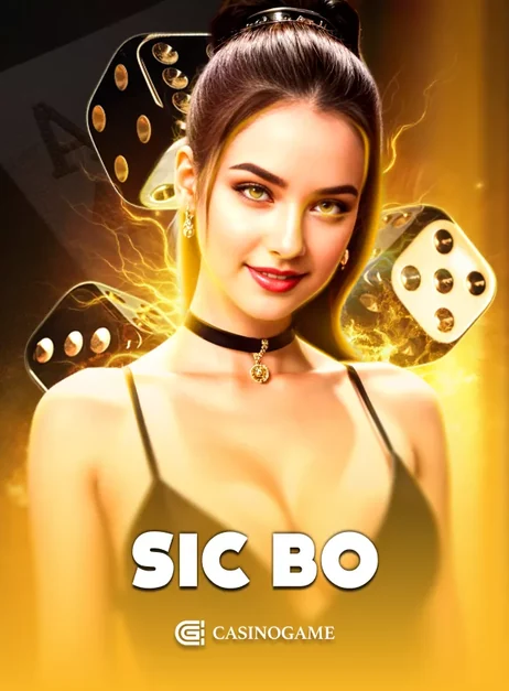 หน้าปกไฮโลสด Sic Bo หญิงสาวกับลูกเต๋าในโทนสีส้มทอง