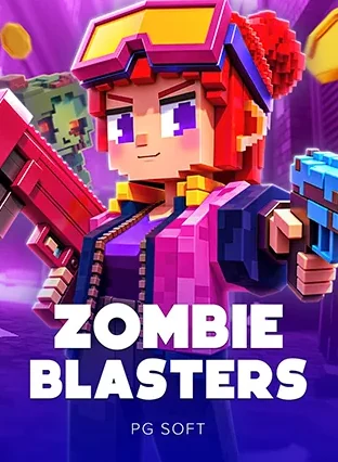 ปกเกม Zombie Blasters ตัวละครสไตล์พิกเซลถือปืนสีฟ้า